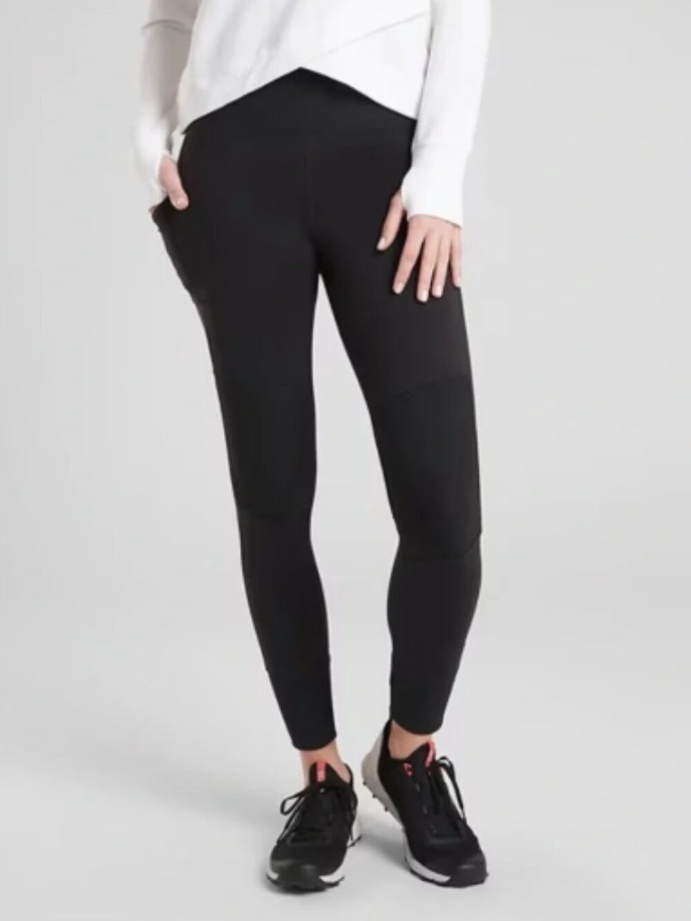 Athleta Excursion Tight Hybrid Rib Panel Legging Jogger Pant Side Pockets Black